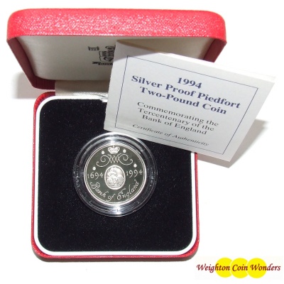 1994 Silver Proof PIEDFORT £2 - Tercentenary Bank of England - Click Image to Close